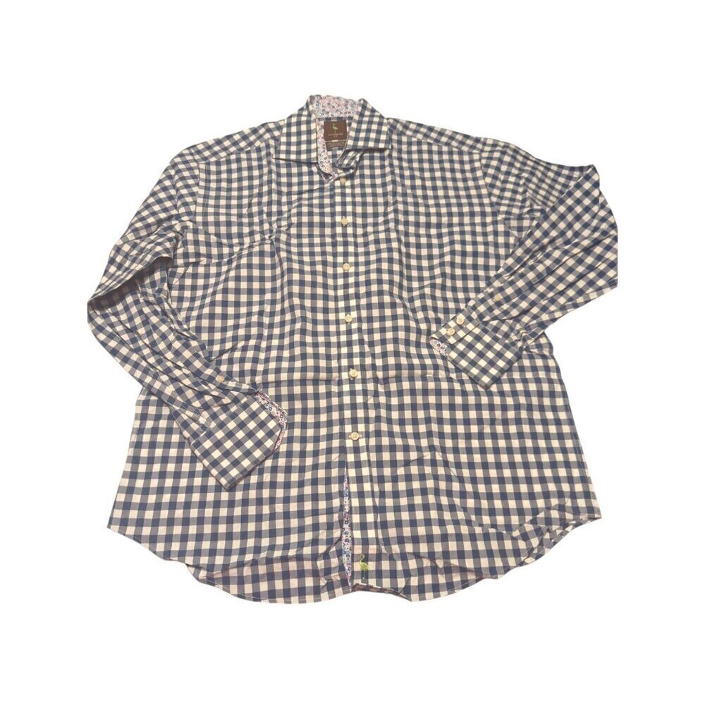 TAILORBYRD Long Sleeve Button Shirt Plaid Mens Size Large Blue and White Floral